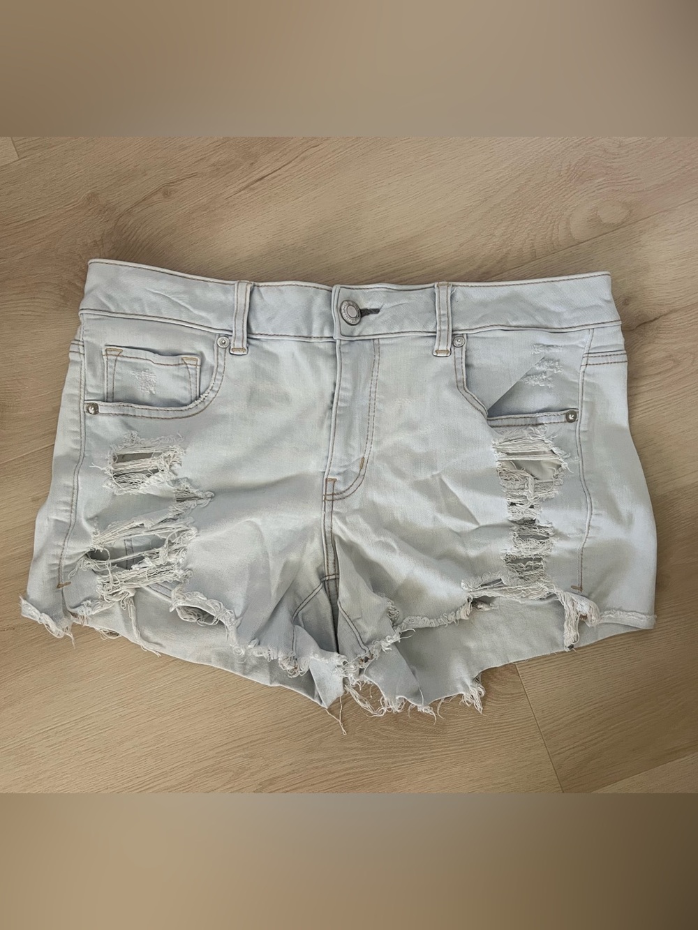 American Eagle Outfitters Light Blue Ripped Denim Shorts
